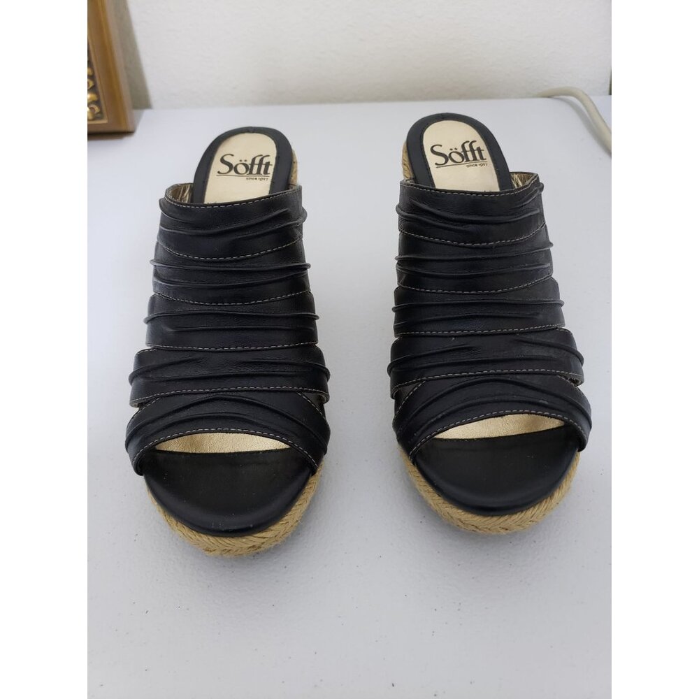 Sofft Boulogne black gathered top, natural wedge, size 8M